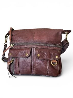 Fossil Vintage Morgan Traveler Cow Hide Leather Multi Pocket Crossbody Bag